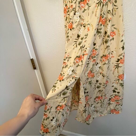 Floral midi dress sweetheart neckline button front puff sleeve feminine Dress XS - Picture 6 of 12